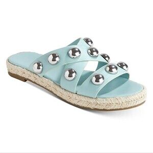Marc Fisher Prisca Espadrilles Womens Aqua Green Slipon Studded Sandal sz 6.5